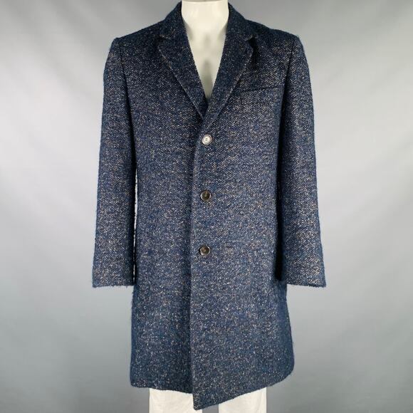 HUGO BOSS Size 42 Navy Taupe Nailhead Virgin Wool Blend Coat - Picture 1 of 8